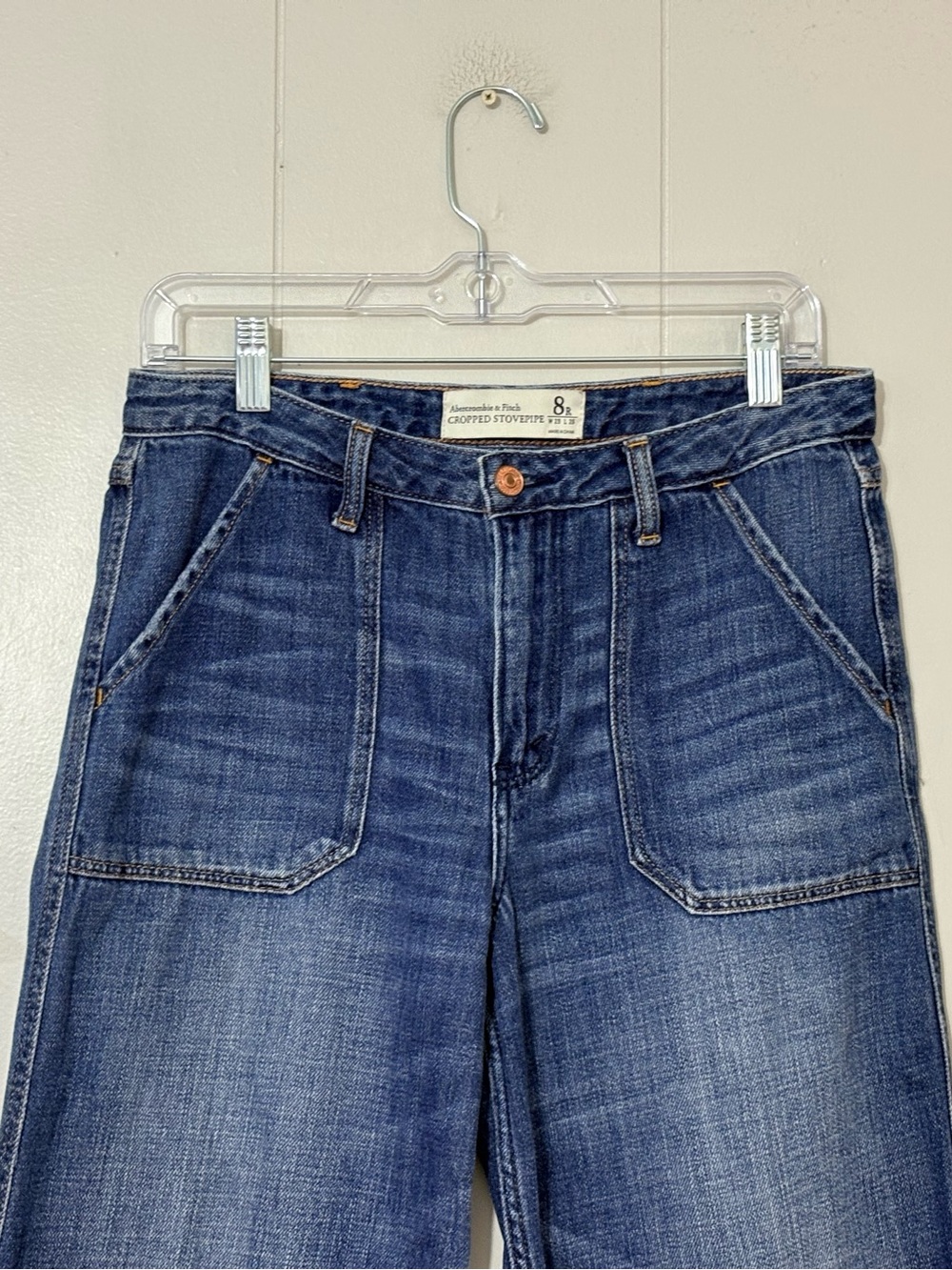 Abercrombie & Fitch Cropped Stovepipe Jeans Size 8R Wide Leg Raw Hem - Picture 3 of 9